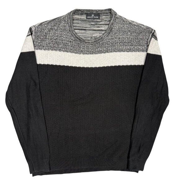 Philipp Plein Knit Sweater Textured Black/Grey Cotton Stretch Large - Picture 1 of 8